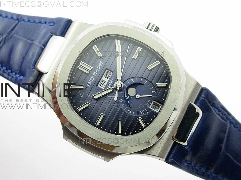 NAUTILUS 5726 SS GRF 1:1 BEST EDITION BLUE DIAL WORKING ANNUAL CALENDARON BLUE LEATHER STARP A.324 V2